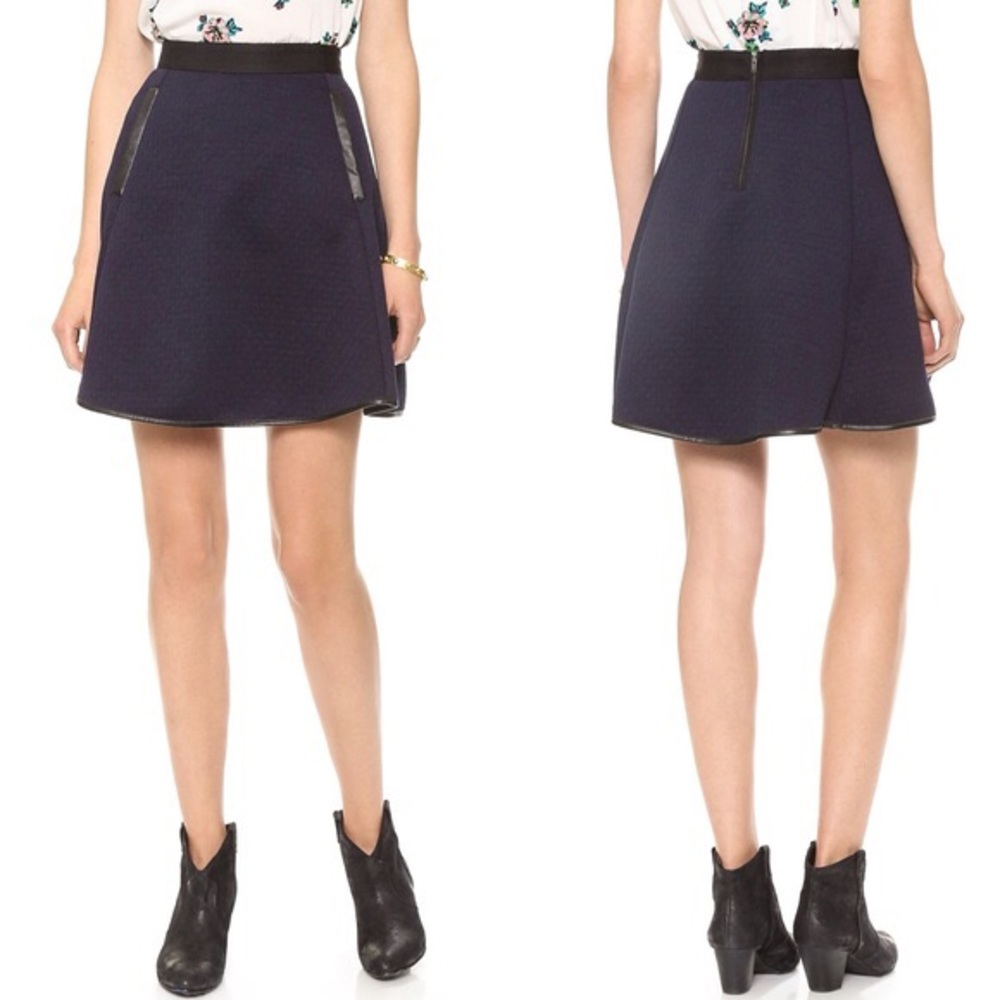 Madewell quilted navy blue skater skirt w leather